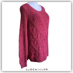 Cherry Red Wide Weave Cable Knit Crewneck Pullover - L - EUC